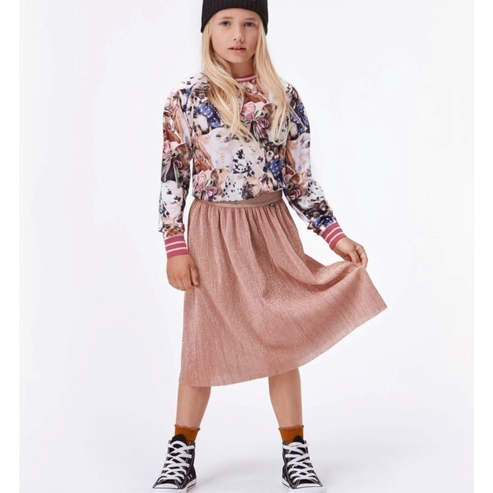 Molo Pink Kids Skirt in glitter rose blush. Euro size 98/104